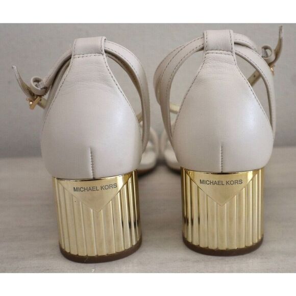 Michael Kors Women's Sz 8M Light Cream Leather Porter Strappy Mid Sandals - Picture 3 of 15